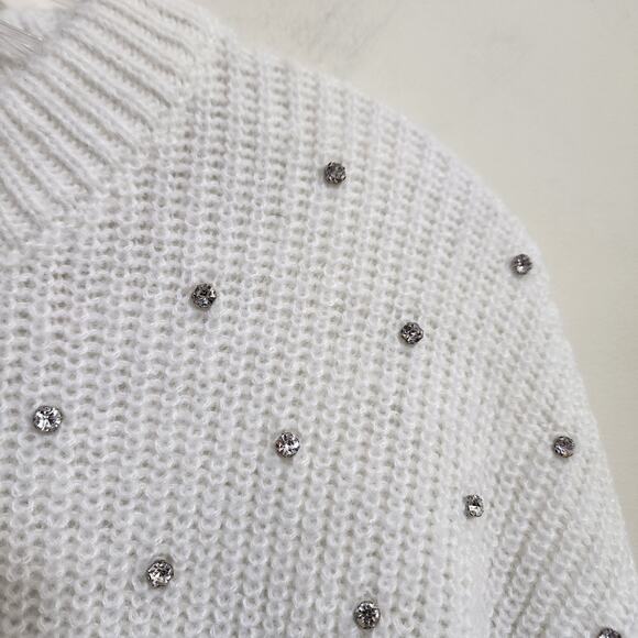 Nine West NWT daisy dew jeweled white knit sweater‎ woman's size medium - Picture 5 of 10